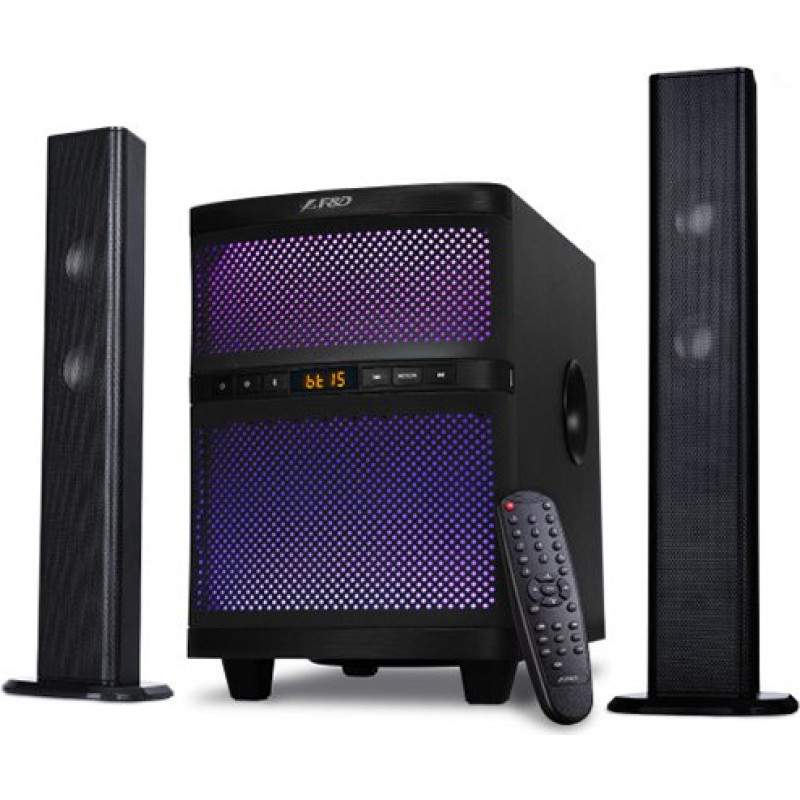 Fenda F&D T-200X 2.1 TV Speakers, 70W RMS (17.5Wx2+35W), 2x2'' Satellites (soundbar design) + 8'' Subwoofer, BT 5.0/AUX/USB/FM/Multi-color LED/LED Display/Remote control/Wooden/Black