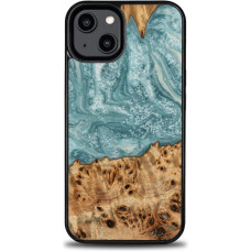 Bewood Unique Uranus wood and resin case for iPhone 14 - blue and white