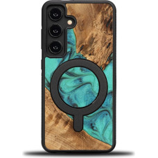 Bewood Unique MagSafe Turquoise wood and resin case for Samsung Galaxy S24 - turquoise and black