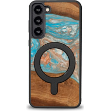 Bewood Unique MagSafe Saturn case made of wood and resin for Samsung Galaxy S23+ - blue and red