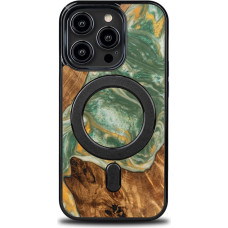 Bewood Unique MagSafe Water Element Wood and Resin Case for iPhone 15 Pro - Green and White