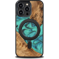 Bewood Unique MagSafe Turquoise Wood and Resin Case for iPhone 15 Pro Max - Turquoise and Black