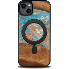 Bewood Unique MagSafe Saturn Wood and Resin Case for iPhone 15 Plus - Blue and Red