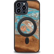 Bewood Unique MagSafe Saturn Wood and Resin Case for iPhone 13 Pro Max - Blue and Red