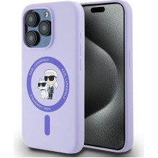 Karl Lagerfeld Silicone Karl&Choupette Heads Ring MagSafe Case for iPhone 15 Pro - Purple