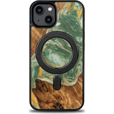 Bewood Unique MagSafe Water Element Wood and Resin Case for iPhone 15 - Green and White