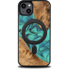 Bewood Unique MagSafe Turquoise Wood and Resin Case for iPhone 14 Plus - Turquoise and Black