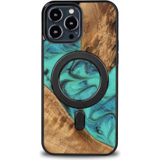 Bewood Unique MagSafe Turquoise Wood and Resin Case for iPhone 13 Pro Max - Turquoise and Black