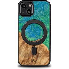 Bewood Unique MagSafe Tokyo Wood and Resin iPhone 13 Case - Green and Blue