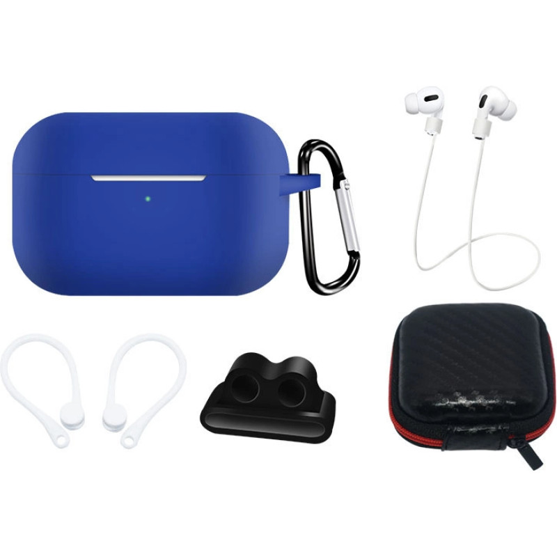 Hurtel Silicone Case Set for AirPods Pro 2 / AirPods Pro 1 + Case / Ear Hook / Neck Strap / Watch Strap Holder / Carabiner - blue