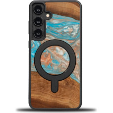 Bewood Unique MagSafe Saturn case made of wood and resin for Samsung Galaxy S24+ - blue and red