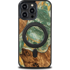 Bewood Unique MagSafe Water Element Wood and Resin Case for iPhone 15 Pro Max - Green and White