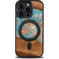 Bewood Unique MagSafe Saturn Wood and Resin Case for iPhone 15 Pro - Blue and Red