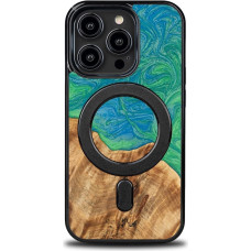 Bewood Unique MagSafe Tokyo Wood and Resin Case for iPhone 15 Pro - Green and Blue