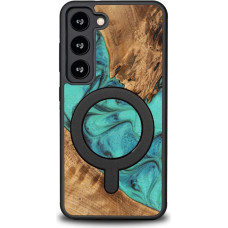 Bewood Unique MagSafe Turquoise wood and resin case for Samsung Galaxy S23 - turquoise and black