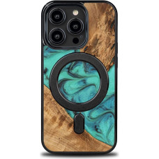 Bewood Unique MagSafe Turquoise Wood and Resin Case for iPhone 15 Pro - Turquoise and Black