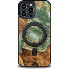 Bewood Unique MagSafe Water Element Wood and Resin Case for iPhone 13 Pro Max - Green and White