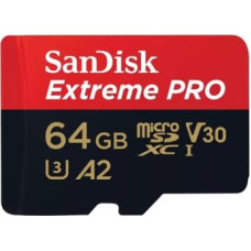 Sandisk Extreme PRO microSDXC 64GB + SD Adapter + 2 years RescuePRO Deluxe up to 200MB/s & 90MB/s Read/Write speeds A2 C10 V30 UHS-I U3, EAN: 619659188573