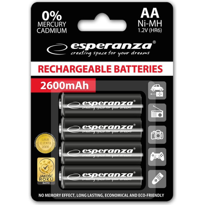 Esperanza EZA106 PRECHARGED HR6 2600MAH ALWAYS READY BLISTERA IEPAKOJUMĀ 4GB.