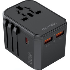 Choetech PD6041 USB-C USB-A PD 30W Travel Charger with 4 Plugs USA EU UK AU - Black