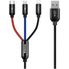 Baseus Three Primary Colors 3in1 USB-A - micro USB / Lightning / USB-C 3.5A cable 1.2 m - black