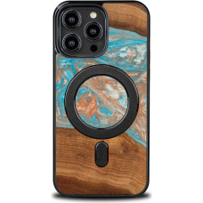 Bewood Unique MagSafe Saturn Wood and Resin Case for iPhone 15 Pro Max - Blue and Red