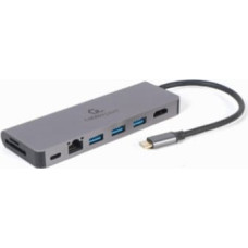 Gembird Dokastacija Gembird USB Type-C 5-in-1 multi-port adapter (Hub + HDMI + PD + card reader + LAN)