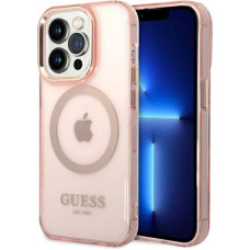 Guess GUHMP14XHTCMP iPhone 14 Pro Max 6.7" pink/pink hard case Gold Outline Translucent MagSafe