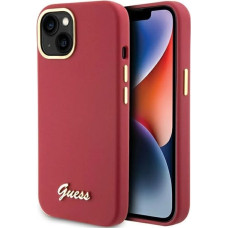 Guess Silicone Script Metal Logo & Frame case for iPhone 15 - red