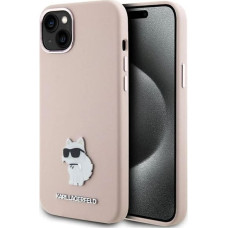 Karl Lagerfeld Silicone Choupette Metal Pin case for iPhone 15 - pink