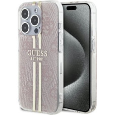 Guess IML 4G Gold Stripe case for iPhone 15 Pro - pink