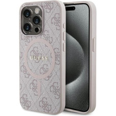 Guess 4G Collection Leather Metal Logo MagSafe Case for iPhone 15 Pro - Pink