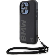 BMW Signature Leather Wordmark Cord case for iPhone 15 Pro Max - black