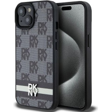 Dkny Leather Checkered Mono Pattern & Printed Stripes Case for iPhone 15/14/13 - Black