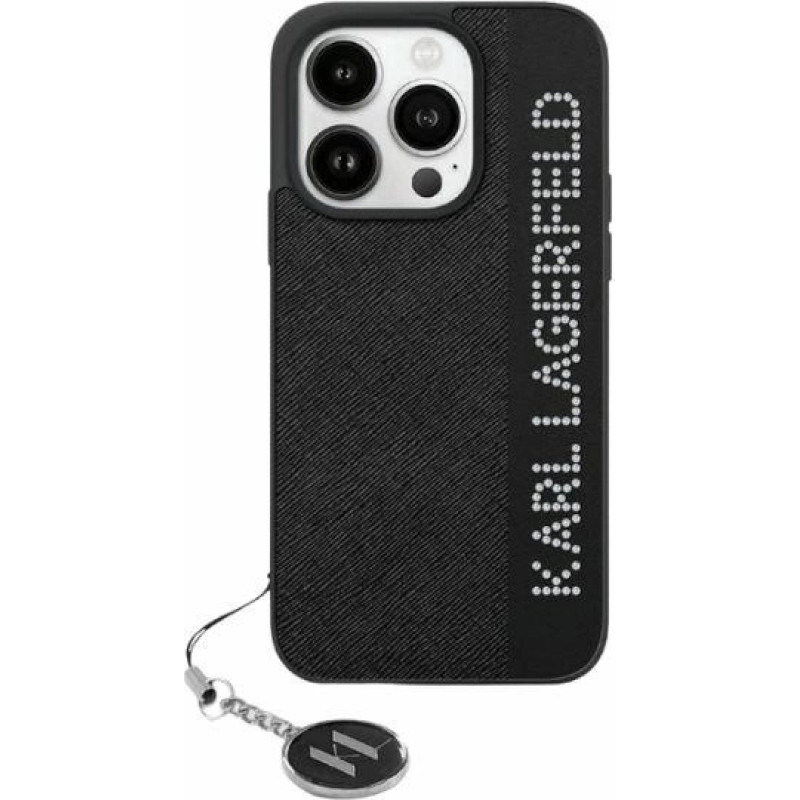 Karl Lagerfeld Saffiano Rhinestones & Charm case for iPhone 15 Pro - black