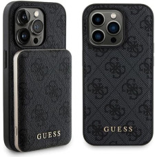 Guess 4G Metal Logo case set for iPhone 14 Pro + 5000mAh MagSafe power bank - black