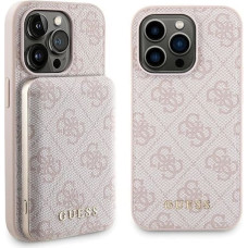 Guess 4G Metal Logo case set for iPhone 15 Pro Max + 5000mAh MagSafe power bank - pink