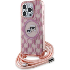 Karl Lagerfeld IML Crossbody Monogram Karl & Choupette Head MagSafe Case for iPhone 15 Pro Max - Pink