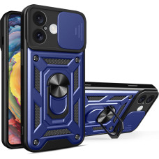 Hurtel Hybrid Armor Camshield iPhone 16 Plus Armored Case with Camera Cover and Stand - Blue