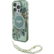 Guess IML Flowers With Pearl Strap MagSafe case for iPhone 16 Pro - green