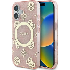 Guess IML Peony On 4G Background MagSafe iPhone 16 Case - Pink