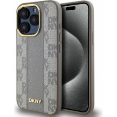 Dkny Leather Checkered Mono Pattern MagSafe iPhone 15 Pro Case - Beige