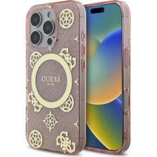 Guess IML Peony On 4G Background MagSafe Case for iPhone 16 Pro - Pink