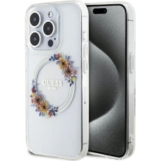 Guess IML Flowers Wreatch MagSafe case for iPhone 15 Pro - transparent