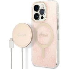 Guess 4G Print MagSafe Case + Charger Set for iPhone 14 Pro Max 6.7" - Pink