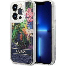 Guess GUHCP14LLFLSB iPhone 14 Pro 6.1 "blue / blue hardcase Flower Liquid Glitter