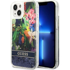 Guess GUHCP14MLFLSB iPhone 14 Plus 6.7 "blue / blue hardcase Flower Liquid Glitter