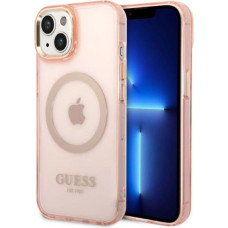 Guess GUHMP14SHTCMP iPhone 14 6.1" pink/pink hard case Gold Outline Translucent MagSafe