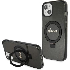 Guess Ring Stand Script Glitter MagSafe case for iPhone 13 / 14 / 15 - black