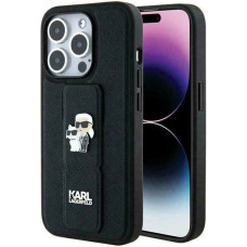 Karl Lagerfeld Gripstand Saffiano Karl&Choupette Pins case for iPhone 13 Pro Max - black